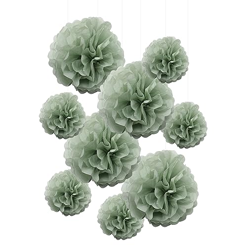 Seidenpapier-Pompons mit Blumen zum Aufhängen an der Wand, für botanische, neutrale Babyparty, Hochzeit, Geburtstag, Brautparty, Kinderzimmer, Garten, Dekoration, 9 Stück von ALLHEARTDESIRES