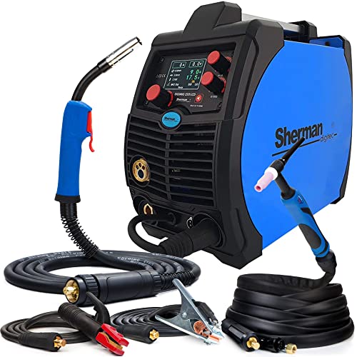 SHERMAN DIGIMIG 220 LCD - 200A MIG MAG Schweissgerät mit Synergie - WIG Lift, Fülldraht - Punktschweißen, Lötschweißen - Job-Speicher, Fan-Stop - Kohlenstoffstahl, Aluminium - IGBT - Set: Solo von ALLWELD