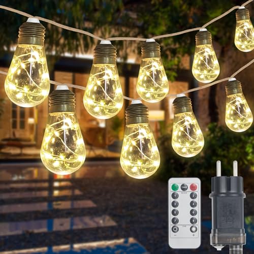 Lichterkette Aussen mit 16 Glühbirnen, 8.3M 80LED Kugel Lichterkette Vintage Hanfseil Wasserdicht, 8 Modi Partylichterkette mit Stecker für Garten Terrasse Hochzeit Balkon (Keine Solarenergie) von ALLWIN