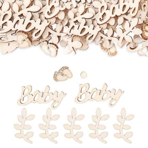 ALLWYOU 100 Stück Babyparty Deko Tischdeko Holz Streudeko Konfetti Baby Shower Deko Junge Mädchen Baby Fußabdrücke Salbei Confetti Tischdeko Geburtstag Babyshower Deko Geburtstag Party Deko von ALLWYOU