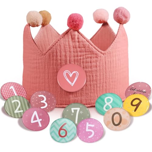 Geburtstagskrone Musselin mit Zahlen Klett-Buttons Geburtstagskrone Mädchen & Junge Wendbare Krone Geburtstag Mädchen Zubehör für Kindergeburtstag Krone von 1 bis 9 Children's Birthday Crown Fabric von ALLWYOU