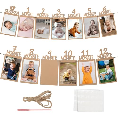 ALLWYOU Fotogirlande 1. Geburtstag für 0 bis 12 Monate Baby Foto Girlande Geburtstagsdeko Hängende Foto Wanddekoration Foto Banner Geburtstag für Mädchen Jungen Party Deko Feiern Deutsch (Braun) von ALLWYOU