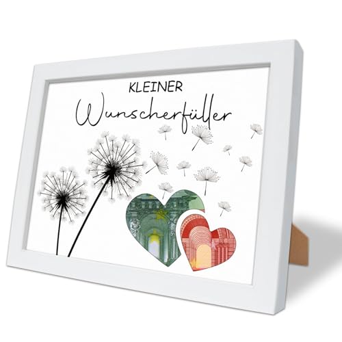 ALLWYOU Wunscherfüller Geldgeschenk Bilderrahmen Pusteblume Geldgeschenke Verpackung Glücksgeschenk für Hochzeit Reise Geburtstag Hochwertigen Weißen Holz-Rahmen Geschenke Money Gift Picture Frame von ALLWYOU