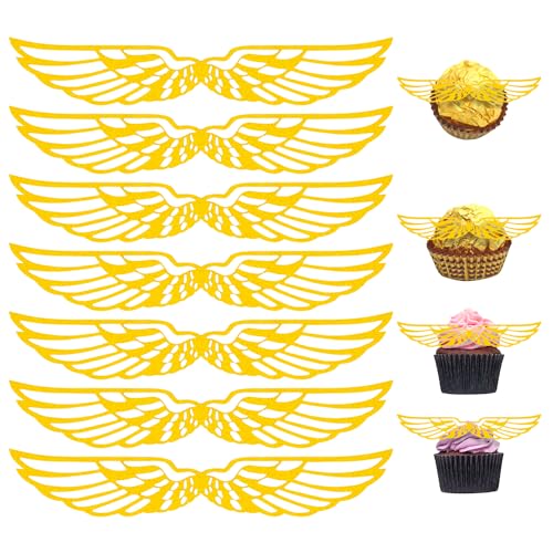 ALLY-MAGIC 50 Stück Gold Glitter Flügel Kuchen Dekoration, Zauberer Kuchen Deko Cupcake Topper, Dekoration Hexe aus Schokolade Cupcake Topper für Geburtstag Party E6-CBCP(1) von ALLY-MAGIC