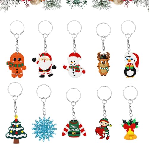 ALLY-MAGIC 10 stücke Weihnachten Schlüsselanhänger Cartoon Schlüsselanhänger Weihnachten Ornamente Weihnachtsmann Schneemann Anhänger Schlüsselanhänger Weihnachtsbaum Schlüsselanhänger für Weihnachten von ALLY-MAGIC