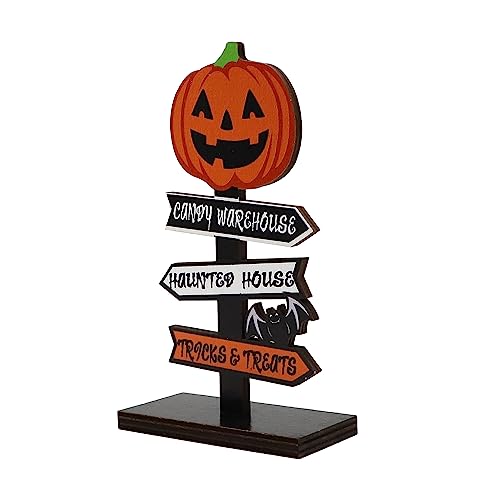 ALLY-MAGIC Halloween-Tischdekoration, Halloween-Holzornament, Happy Halloween, Holzschild, Ständer, Tischdekorationen für Halloween, Party, Fenster, Kaminsims, Tischdekoration, 14 x 8 cm, Y4WSSXBT von ALLY-MAGIC