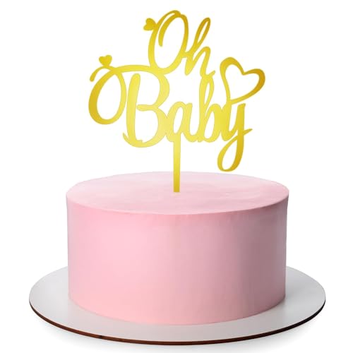 ALLY-MAGIC Oh Baby Kuchen Topper, Babyparty Kuchen Deko, Gold Acryl Oh Baby Kuchenstecker für Baby Shower Baby Geburt Babyparty Gender Reveal Partydeko E9YKLBBCP von ALLY-MAGIC