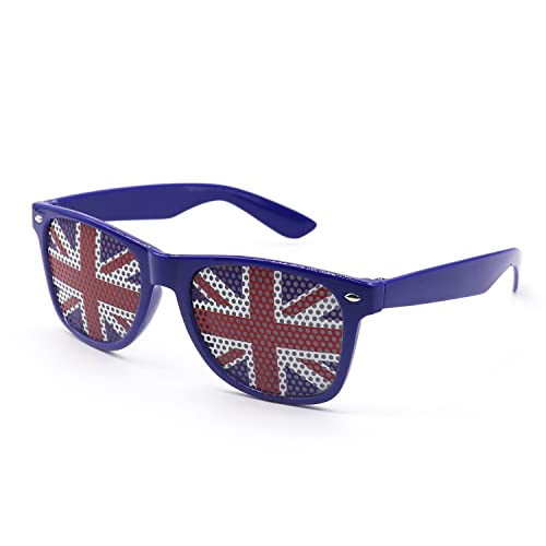 ALLY-MAGIC Union Jack Brille, Britische Flagge Sonnenbrille, Platin Jubiläum Party Dekorationen, King Charles III Krönung Souvenir Brille, Blauer Rahmen Sommer Brille Retro Requisite Y9-GQYJ von ALLY-MAGIC