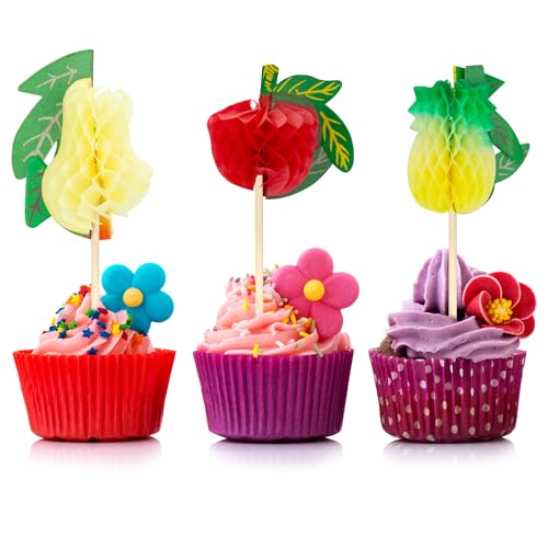 ALLY-MAGIC Y6-LTSQ Cupcake-Aufsätze, tropische Cupcake-Picks für den Sommer, Hawaii, Geburtstag, Hochzeit, Party, Kuchendekorationen, Zubehör, Y6-LTSQ (Früchte) von ALLY-MAGIC