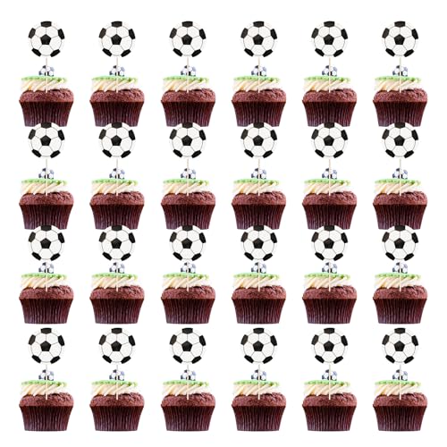 Fußball-Cupcake-Topper, 48 Stück, Fußball-Cupcake-Topper, Sportthema, Fußball, Cupcake, Essen, Zahnstocher für Fußball, Party, Dekorationen, Kinder, Jungen, Mädchen, Geburtstagsparty-Dekorationen, von ALLY-MAGIC