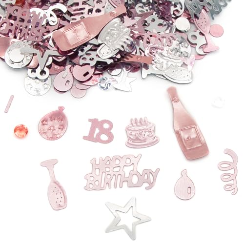 Happy Birthday Konfetti Pink & Silber Party Dekorationen Tischdekor Folie Metallic Glitzer Tisch Streusel Karten Streusel Frauen Geschenke Y3FSRZX (18. Geburtstag) von ALLY-MAGIC