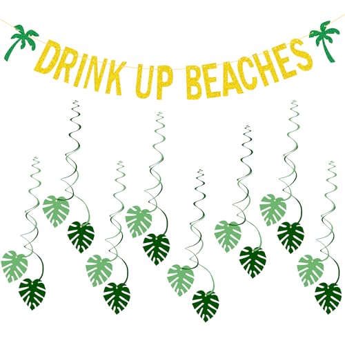 Hawaiianische Party-Dekorationen, Drink Up Strände Banner Tropische Blätter Swirl Dekorationen Luau Sommer Strand Party Dekorationen für Geburtstag Bachelorette Tropische Themenparty Supplies von ALLY-MAGIC