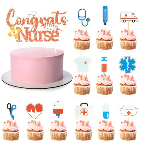 Y4YHBYCP Cupcake-Topper für Krankenschwestern, Glitzer, für Schule, Schulabschluss, Cupcake-Aufsätze, Glückwunsch, Krankenschwester, für medizinische Krankenschwestern, Geburtstag, Babyparty, Party, von ALLY-MAGIC