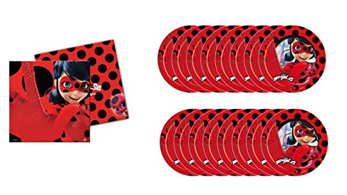 ALMACENESADAN 8435510304607 0460 Pack Lady Bug, Miraculous, ideal für Partys und Geburtstage, 12 Teller und 20 Servietten, bunt von ALMACENESADAN