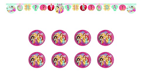 ALMACENESADAN 8435510347796 4779 Party-Prinzessinnen-Set, bestehend aus 8 Papptellern, 19,5 cm und Happy Birthday Girlande (ca. 2,40 m), ideal für Partys und Geburtstage von ALMACENESADAN