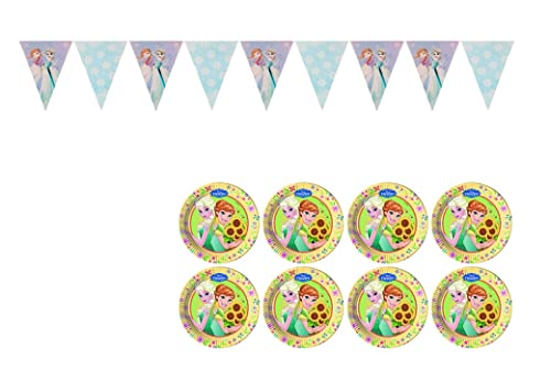 ALMACENESADAN 8435510348793, 4879 Party-Set Disney Frozen bestehend aus 8 Papptellern 19,5 cm und Wimpelgrößen ca. 2,40 Meter, ideal für Partys und Geburtstage von ALMACENESADAN