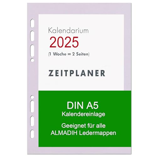 A5 Kalendereinlage 2025 (deutsch) 1 Woche auf 2 Seiten - A5 Kalender Einlagen 6 loch Organizer Terminplaner Ersatz Wochen Kalendarium Zeitplaner Jahresplan Time-Planer Work 4 sprachig (A5 Kalender) von ALMADIH