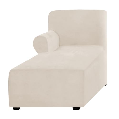 ALMASI Bezug für Chaiselongue, einfarbig, All-Inclusive-Stretch-Stuhlbezug mit Armlehnen für Wohnzimmer, Schlafzimmer, einarmiger weicher Samtstoff, maschinenwaschbar(Beige,Left) von ALMASI