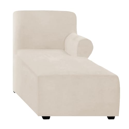 ALMASI Bezug für Chaiselongue, einfarbig, All-Inclusive-Stretch-Stuhlbezug mit Armlehnen für Wohnzimmer, Schlafzimmer, einarmiger weicher Samtstoff, maschinenwaschbar(Beige,Right) von ALMASI