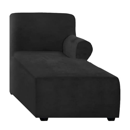 ALMASI Bezug für Chaiselongue, einfarbig, All-Inclusive-Stretch-Stuhlbezug mit Armlehnen für Wohnzimmer, Schlafzimmer, einarmiger weicher Samtstoff, maschinenwaschbar(Black,Right) von ALMASI