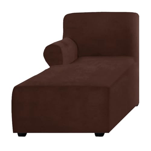 ALMASI Bezug für Chaiselongue, einfarbig, All-Inclusive-Stretch-Stuhlbezug mit Armlehnen für Wohnzimmer, Schlafzimmer, einarmiger weicher Samtstoff, maschinenwaschbar(Brown,Left) von ALMASI