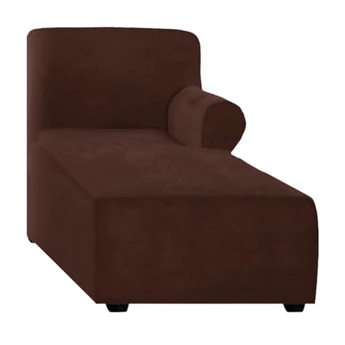 ALMASI Bezug für Chaiselongue, einfarbig, All-Inclusive-Stretch-Stuhlbezug mit Armlehnen für Wohnzimmer, Schlafzimmer, einarmiger weicher Samtstoff, maschinenwaschbar(Brown,Right) von ALMASI