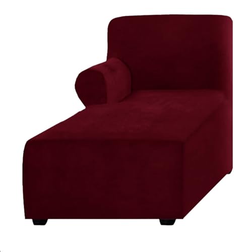 ALMASI Bezug für Chaiselongue, einfarbig, All-Inclusive-Stretch-Stuhlbezug mit Armlehnen für Wohnzimmer, Schlafzimmer, einarmiger weicher Samtstoff, maschinenwaschbar(Burgundy,Left) von ALMASI