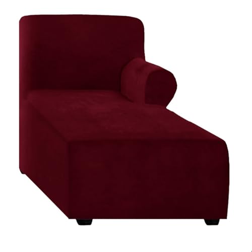 ALMASI Bezug für Chaiselongue, einfarbig, All-Inclusive-Stretch-Stuhlbezug mit Armlehnen für Wohnzimmer, Schlafzimmer, einarmiger weicher Samtstoff, maschinenwaschbar(Burgundy,Right) von ALMASI