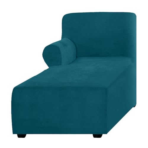 ALMASI Bezug für Chaiselongue, einfarbig, All-Inclusive-Stretch-Stuhlbezug mit Armlehnen für Wohnzimmer, Schlafzimmer, einarmiger weicher Samtstoff, maschinenwaschbar(Dark Aqua Blue,Left) von ALMASI