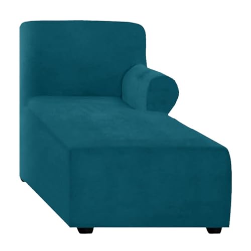 ALMASI Bezug für Chaiselongue, einfarbig, All-Inclusive-Stretch-Stuhlbezug mit Armlehnen für Wohnzimmer, Schlafzimmer, einarmiger weicher Samtstoff, maschinenwaschbar(Dark Aqua Blue,Right) von ALMASI