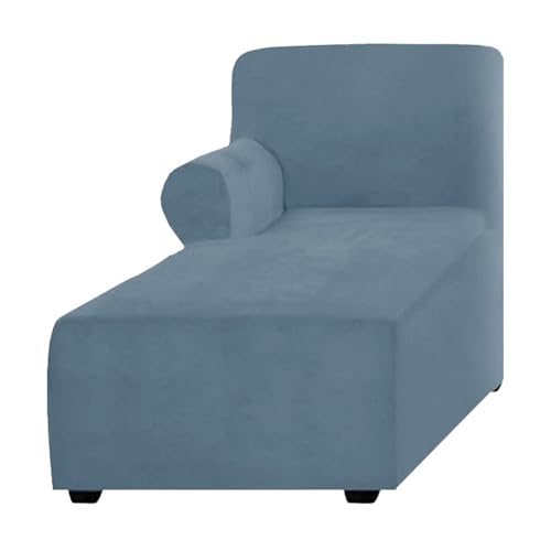 ALMASI Bezug für Chaiselongue, einfarbig, All-Inclusive-Stretch-Stuhlbezug mit Armlehnen für Wohnzimmer, Schlafzimmer, einarmiger weicher Samtstoff, maschinenwaschbar(Gray Blue,Left) von ALMASI