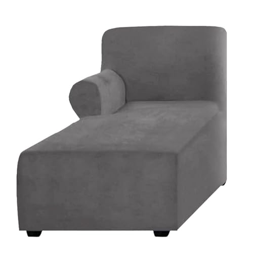 ALMASI Bezug für Chaiselongue, einfarbig, All-Inclusive-Stretch-Stuhlbezug mit Armlehnen für Wohnzimmer, Schlafzimmer, einarmiger weicher Samtstoff, maschinenwaschbar(Grey,Left) von ALMASI