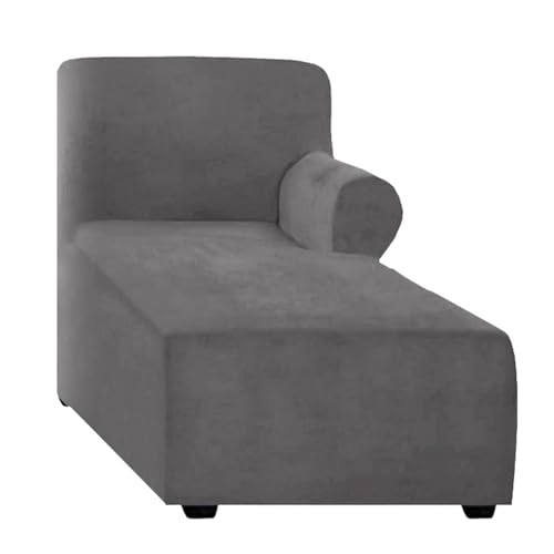 ALMASI Bezug für Chaiselongue, einfarbig, All-Inclusive-Stretch-Stuhlbezug mit Armlehnen für Wohnzimmer, Schlafzimmer, einarmiger weicher Samtstoff, maschinenwaschbar(Grey,Right) von ALMASI