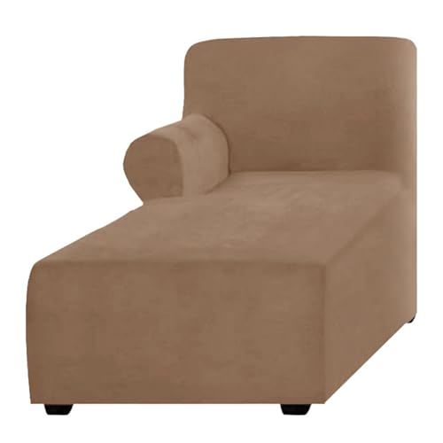 ALMASI Bezug für Chaiselongue, einfarbig, All-Inclusive-Stretch-Stuhlbezug mit Armlehnen für Wohnzimmer, Schlafzimmer, einarmiger weicher Samtstoff, maschinenwaschbar(Leather Color,Left) von ALMASI