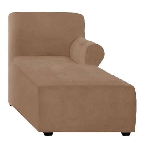 ALMASI Bezug für Chaiselongue, einfarbig, All-Inclusive-Stretch-Stuhlbezug mit Armlehnen für Wohnzimmer, Schlafzimmer, einarmiger weicher Samtstoff, maschinenwaschbar(Leather Color,Right) von ALMASI