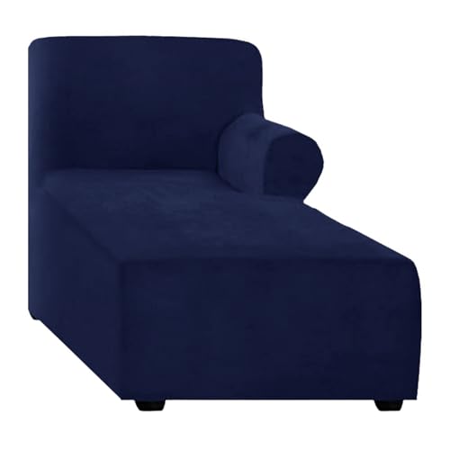 ALMASI Bezug für Chaiselongue, einfarbig, All-Inclusive-Stretch-Stuhlbezug mit Armlehnen für Wohnzimmer, Schlafzimmer, einarmiger weicher Samtstoff, maschinenwaschbar(Navy Blue,Right) von ALMASI