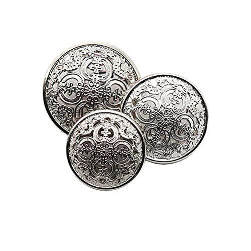 ALMLNLL Knöpfe für Basteln 10 Stück europäische Retro-Hof-Stil, hohl Geschnitzte runde Metallknöpfe for DIY-Blusenmantelknöpfe, Nähzubehör(Silver,15mm) von ALMLNLL