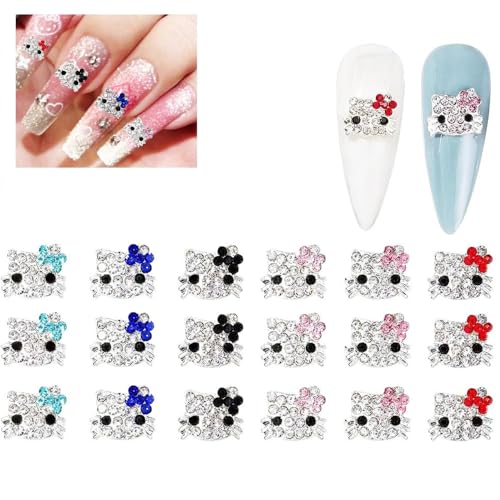 18Pcs Nail Art Charms kitty Legierung Kitty Nägel , Glänzende Kawaii Nagel Strass, Silber Schmuck Kit Nagel Dekorationen, Cartoon Nagel für Haarclips, Kühlschrank Magnete von ALOCIAM