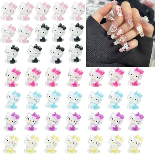 ALOCIAM 3D Kitty Katze Nail Art Charms,Nagelglitzer, Pailletten, Nagelaufkleber mit Kristallen, Nagel-Edelsteinen, Diamanten für Nagelkunst, einschließlich Wachsstift für Strasssteine von ALOCIAM