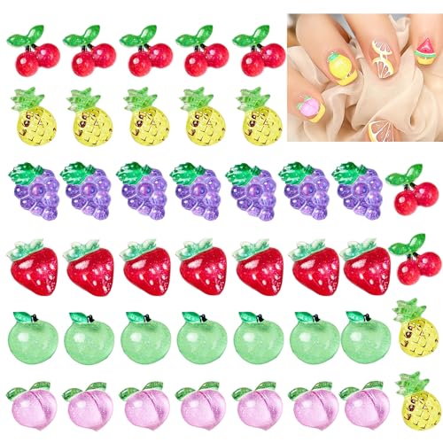 42 Stk Fruit strasssteine Nagel,Obst Sommer Nagel Charme, 3D bunte nette Nägel Charme einschließlich Wassermelone, Kirsche, Zitrone, Apfel, Ananas, Trauben Nagel Strass Zubehör für DIY Handwerk von ALOCIAM