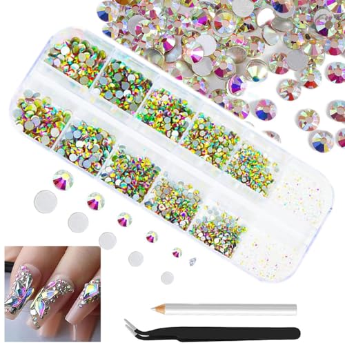 4200Stk AB Bunt Strass, Nagel Edelsteine Runde Flatback Steine Assortiert SS6-SS20 zu K9 Glas,AB Bunt Nagelkristalle Juwelen Nail Art Nail Charms für Nägel Augen Gesicht Make-up Handwerk DIY von ALOCIAM