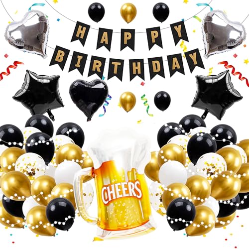 67pcs Geburtstag Ballon Dekoration Set für Jungen und Mädchen, Schwarz und Gold Happy Birthday Luftballons, Latexballons, Champagner Folienballons, Party Ballon Flaggen, Erwachsene Geburtstag Party von ALOCIAM