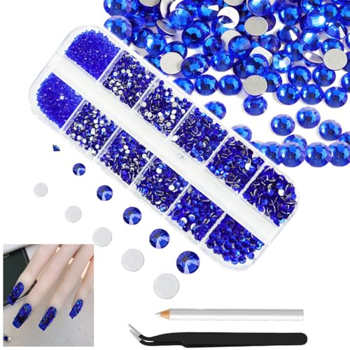 4200Stk Tiefblau Nagel Strasssteine, SS6-SS200 Dunkelblau Nagel Strasssteine, runde flache Rückseite K9 Glas funkelnde Nagel Edelstein Nail Art Charms von ALOCIAM