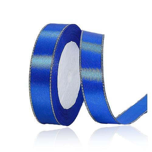 Geschenkband Blau 20mm Breit, 23 Meters Goldränder Satinband Royalblau Geschenkbänder Stoff Schleifenband Dekoband zum Geschenkverpackung, Bastelarbeiten, Geburtstag und Hochzeitsdekoration von ALOHOVME