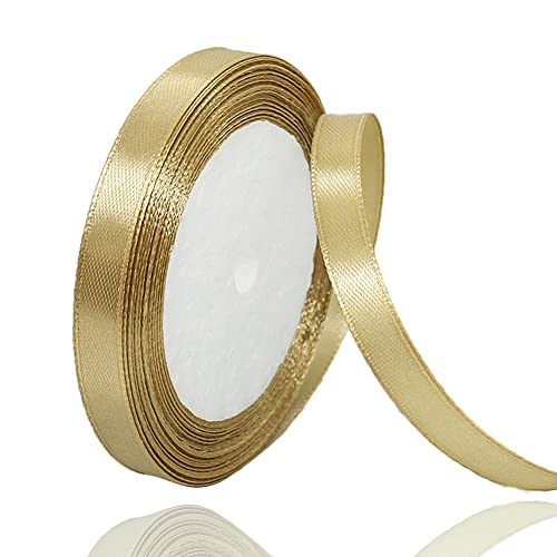 Geschenkband Champagner Gold 10mm Breit, 23 Meters Satinband Geschenkbänder Stoff Schleifenband Dekoband zum Geschenkverpackung, Bastelarbeiten, Geburtstag und Hochzeitsdekoration von ALOHOVME