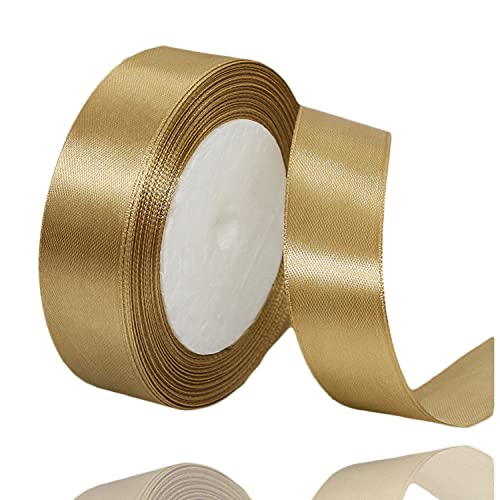 Geschenkband Champagner Gold 25mm Breit, 23 Meters Satinband Geschenkbänder Stoff Schleifenband Dekoband zum Geschenkverpackung, Bastelarbeiten, Geburtstag und Hochzeitsdekoration von ALOHOVME