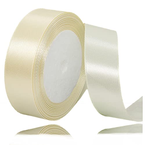 Geschenkband Creme 25mm Breit, 23 Meters Satinband Beige Geschenkbänder Stoff Schleifenband Dekoband zum Geschenkverpackung, Bastelarbeiten, Geburtstag und Hochzeitsdekoration von ALOHOVME