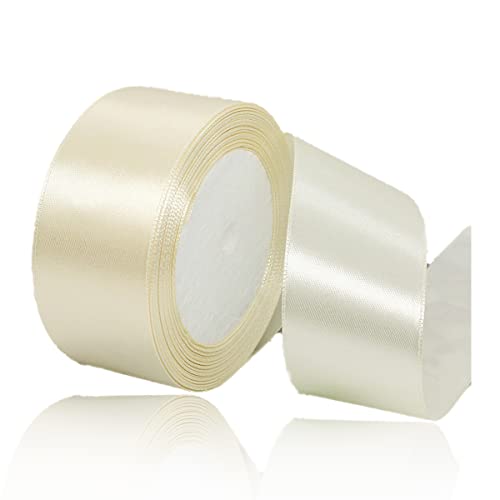 Geschenkband Creme 40mm Breit, 23 Meters Satinband Beige Geschenkbänder Stoff Schleifenband Dekoband zum Geschenkverpackung, Bastelarbeiten, Geburtstag und Hochzeitsdekoration von ALOHOVME