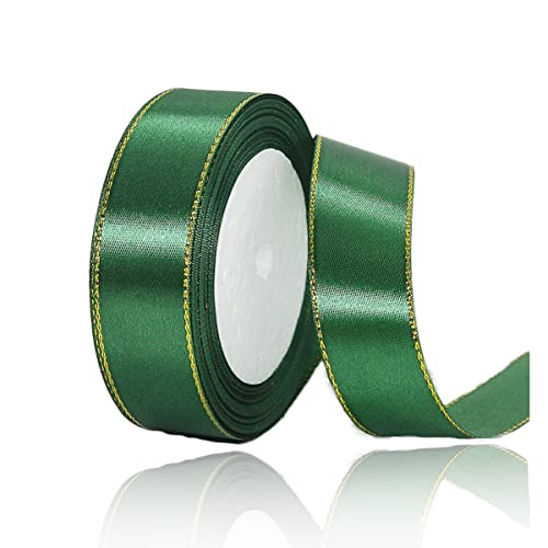 Geschenkband Dunkelgrün 20mm Breit, 23 Meters Goldränder Satinband Dunkelgrün Geschenkbänder Stoff Schleifenband Dekoband zum Geschenkverpackung, Bastelarbeiten, Geburtstag und Hochzeitsdekoration von ALOHOVME