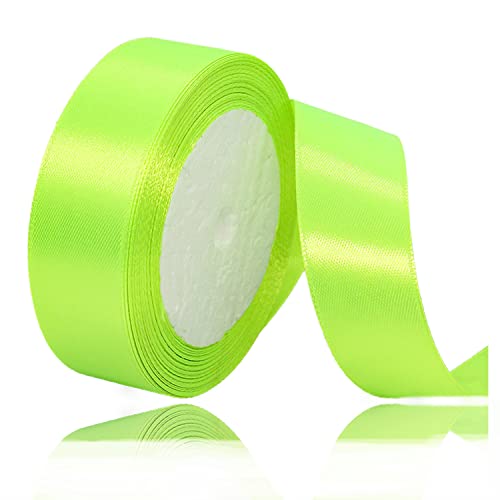 Geschenkband Fluoreszierendes Grün 25mm Breit, 23 Meters Satinband Geschenkbänder Stoff Schleifenband Dekoband zum Geschenkverpackung, Bastelarbeiten, Geburtstag und Hochzeitsdekoration von ALOHOVME